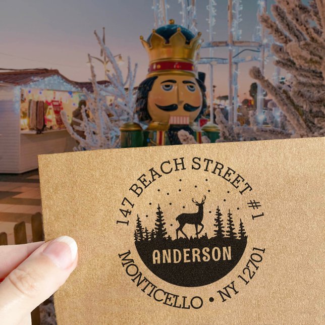 Carimbo Auto Entintado Deer no Woods Winter Holiday Address (Criador carregado)