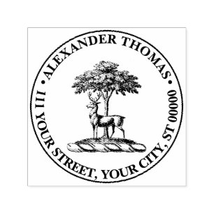 Carimbo Auto Entintado Deer Stag por Tree Heraldic Crest Emblem