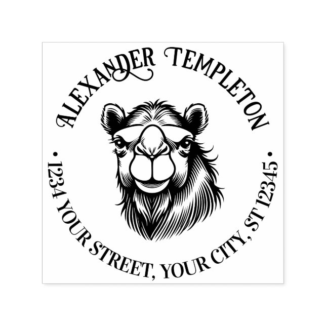 Carimbo Auto Entintado Desenho Cabeça de Camelo Nome Endereço de Devoluçã (Design)