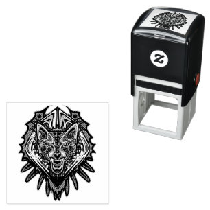 Carimbo Auto Entintado Desenho de Totem Tribal Haida de Lobo