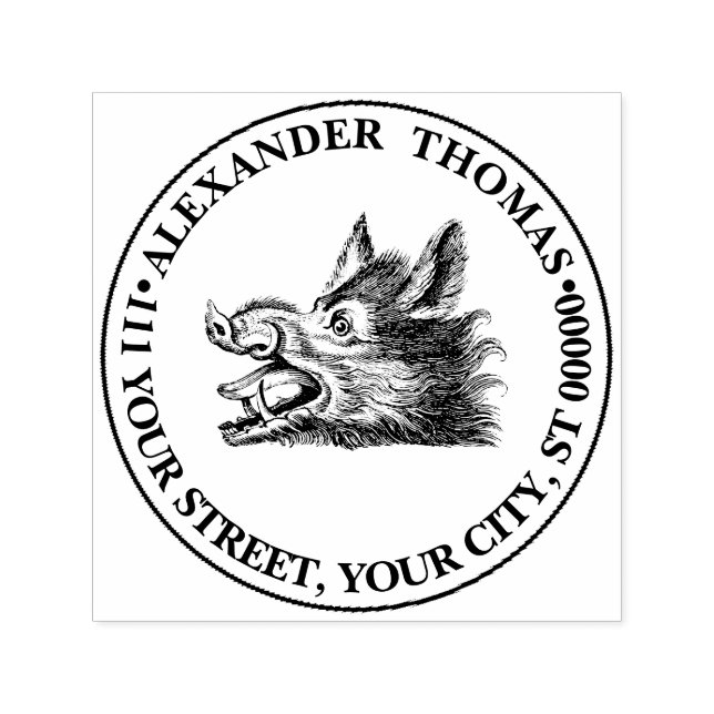 Carimbo Auto Entintado Desenho em Preto e Branco de Cabeça de Javali Anti (Design)