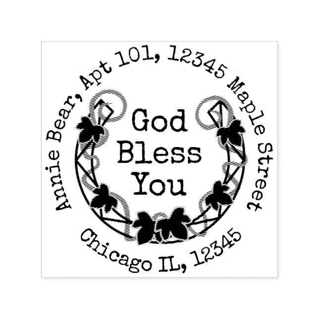 Carimbo Auto Entintado Deus abençoe você Ivy Laurel com Endereço de Devol (Design)