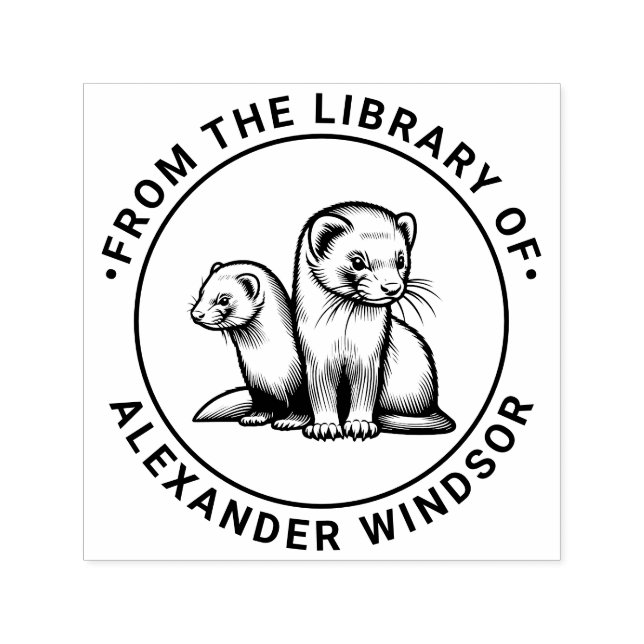 Carimbo Auto Entintado Dois Furões Fofos Nome do Livro da Biblioteca (Design)