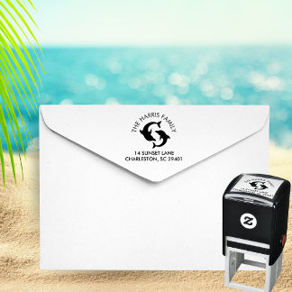 Carimbo Auto Entintado Dolphins Silhouette Family Name Endereço de devolu