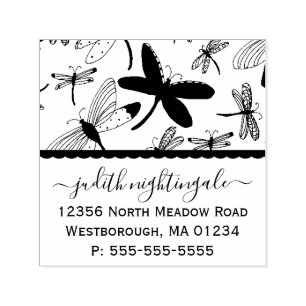 Carimbo Auto Entintado Dragonfly Monogramed Return Address