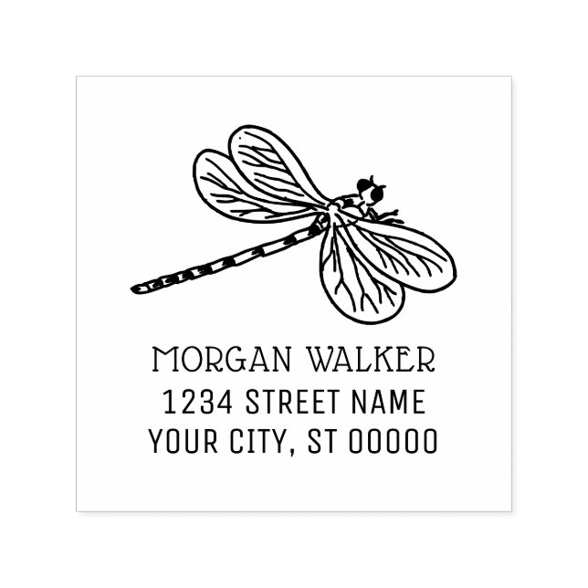 Carimbo Auto Entintado Dragonfly Silhouette 3 Insect Name Address (Design)