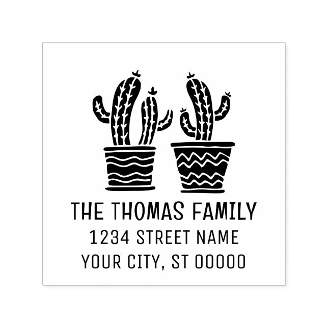 Carimbo Auto Entintado Duas Plantas Russas de Cactus no Nome do Pote Ende (Design)