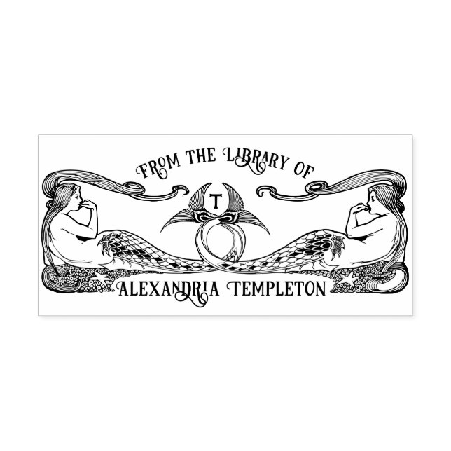 Carimbo Auto Entintado Duas Sereias #2 Nome do Livro de Biblioteca Inicia (Design)