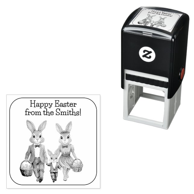 Carimbo Auto Entintado Easter Bunny Family Hunting Eggs  (In Situ)