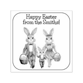 Carimbo Auto Entintado Easter Bunny Family Hunting Eggs 