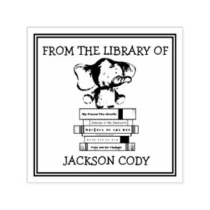 Carimbo Auto Entintado Elefante bonito com os livros da biblioteca da