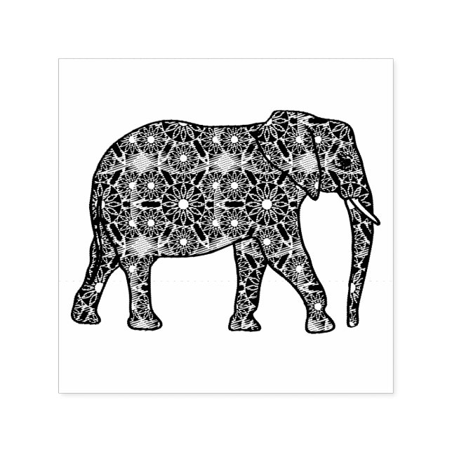 Carimbo Auto Entintado Elefante embelezado com flor de Mandala (Design)
