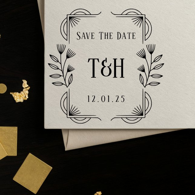 Carimbo Auto Entintado Elegant Art Deco Save The Date Monogram (Criador carregado)