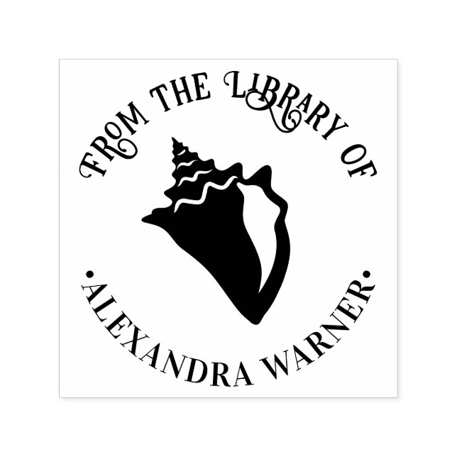 Carimbo Auto Entintado Elegant Conch Shell Praia Redonda Biblioteca Livro (Design)