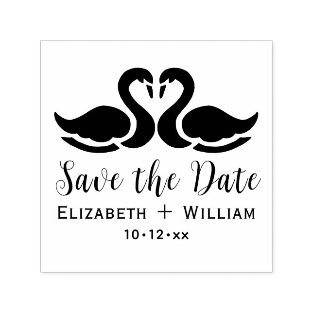 Carimbo Auto Entintado Elegante 2 Swans Silhouette Casamento Salve a Data (Design)