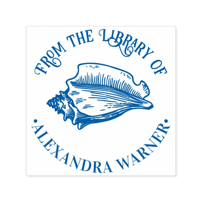 Carimbo Auto Entintado Elegante Concha #2 Praia Redonda Biblioteca Livro (Design)