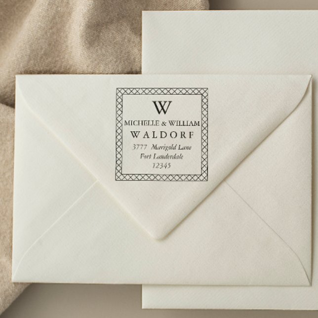 Carimbo Auto Entintado Elegante cruzado quadro Monograma Endereço de devo (Criador carregado)