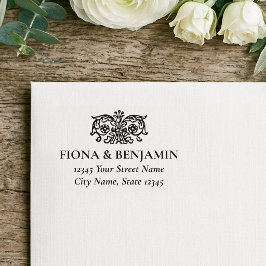 Carimbo Auto Entintado Elegante Endereço de Retorno de Casamento Floral V