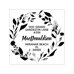 Carimbo Auto Entintado Elegante Eucalyptus Leaf Wreath Return Endereço