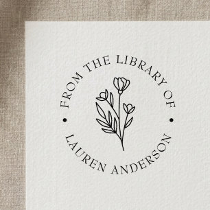 Carimbo Auto Entintado Elegante Floral da Biblioteca de Bookplate
