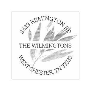 Carimbo Auto Entintado Elegante Folha Artística Redonda Endereço de Ret