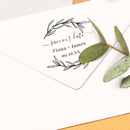 Carimbo Auto Entintado Elegante Folha de Louro Save The Date