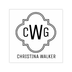 Carimbo Auto Entintado Elegante Marroquino Quatrefoil 3 Nome Inicial