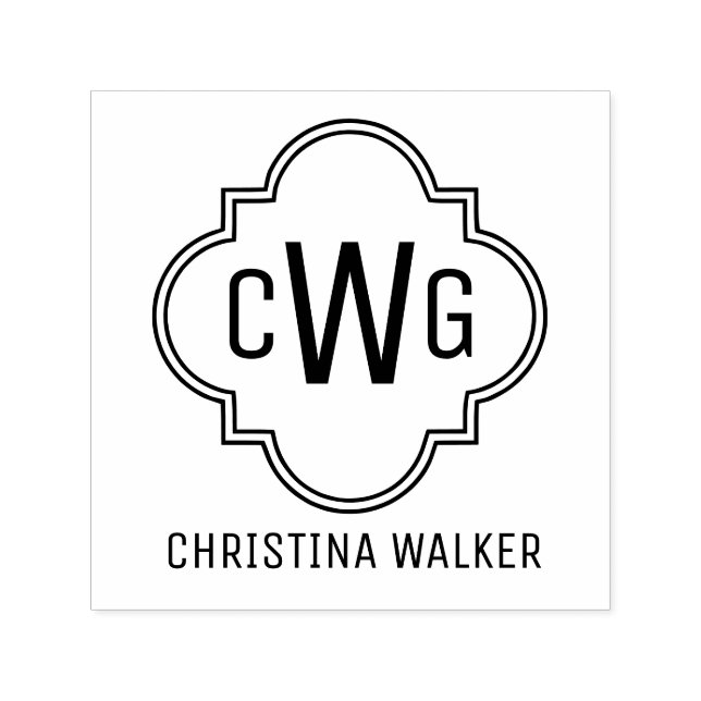 Carimbo Auto Entintado Elegante Marroquino Quatrefoil 3 Nome Inicial (Design)