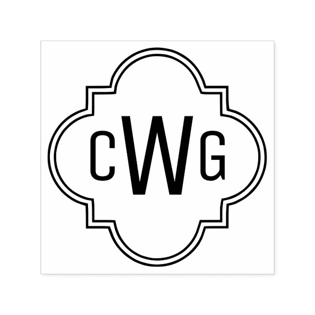 Carimbo Auto Entintado Elegante Monograma Inicial Quatrefoil Marroquino 3 (Design)