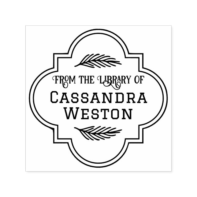 Carimbo Auto Entintado Elegante Quadro de Quatro Folhas Marroquino Biblio (Design)