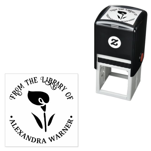 Carimbo Auto Entintado Elegante Silhueta de Copo-de-Leite Biblioteca Nome (In Situ)