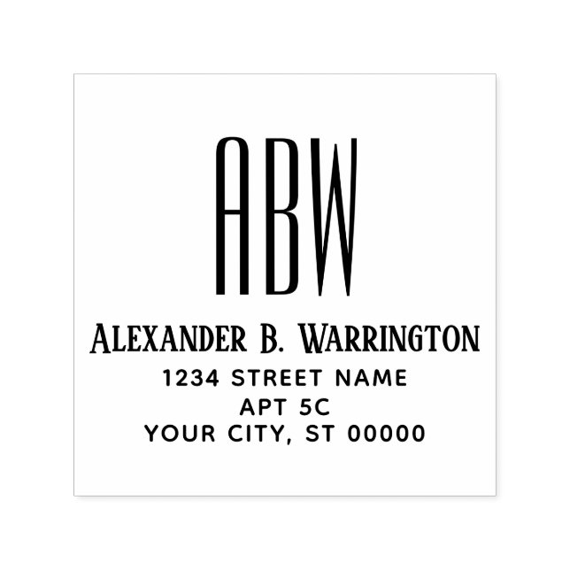 Carimbo Auto Entintado Elegante Simples 3 Nome do Monograma Inicial Ender (Design)