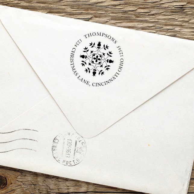 Carimbo Auto Entintado Elegante Snowflake de Endereço de Retorno de Feria (Simple holiday snowflake emblem return address self inking stamp.)