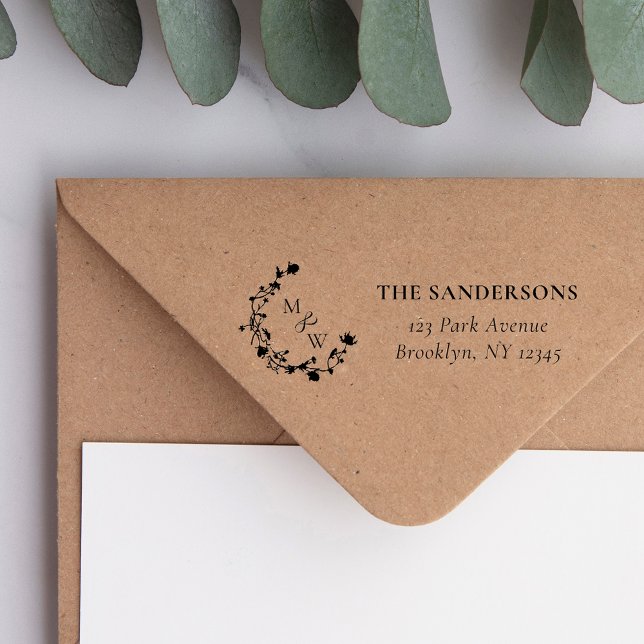Carimbo Auto Entintado Elegante Wildflower Typograpy Endereço de Casament (Criador carregado)