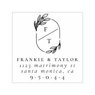 Carimbo Auto Entintado Elegante Wreath Monograma   Endereço para devoluçã