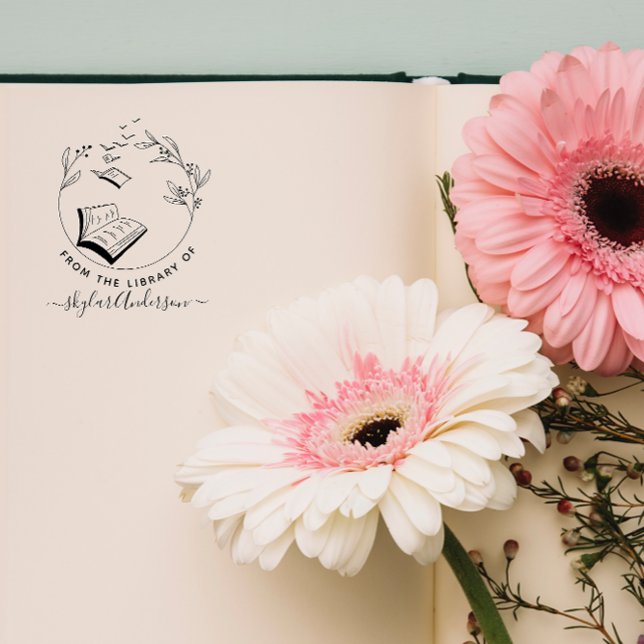 Carimbo Auto Entintado Elegantes Aves De Livro Retiradas À Mão Da Bibliot (Criador carregado)