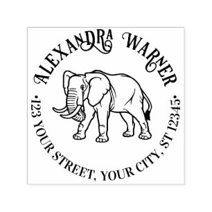 Carimbo Auto Entintado Elephant Line Art #2 Round Name Return Address