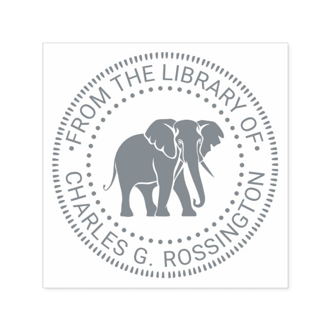 Carimbo Auto Entintado Elephant Silhouette Library Book Name (Design)