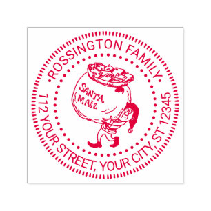 Carimbo Auto Entintado Elfo de Natal Carregando Nome do Endereço de Corre
