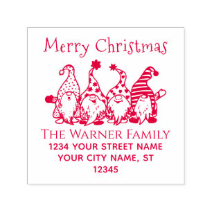 Carimbo Auto Entintado Elfos Gnome de Natal #3 Nome Endereço de Devolução