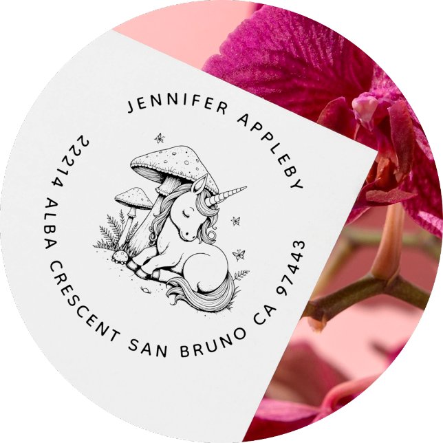 Carimbo Auto Entintado Encantado Baby Unicorn Toadstool Butterfly Endereç (Criador carregado)