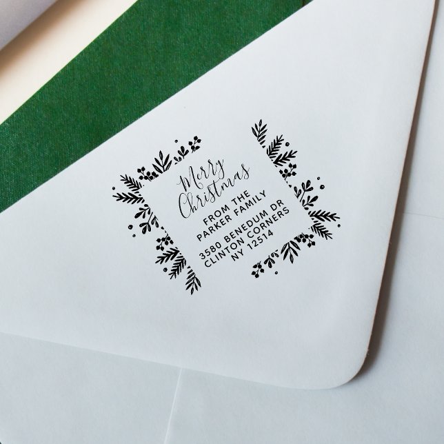 Carimbo Auto Entintado Encantado Feliz Natal Verde Endereço de Devolução  (Rubber Stamp Mock-up)