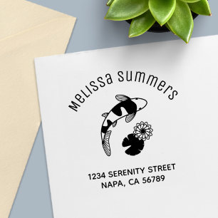 Carimbo Auto Entintado Endereço 2 do lírio dos peixes e de água de Koi