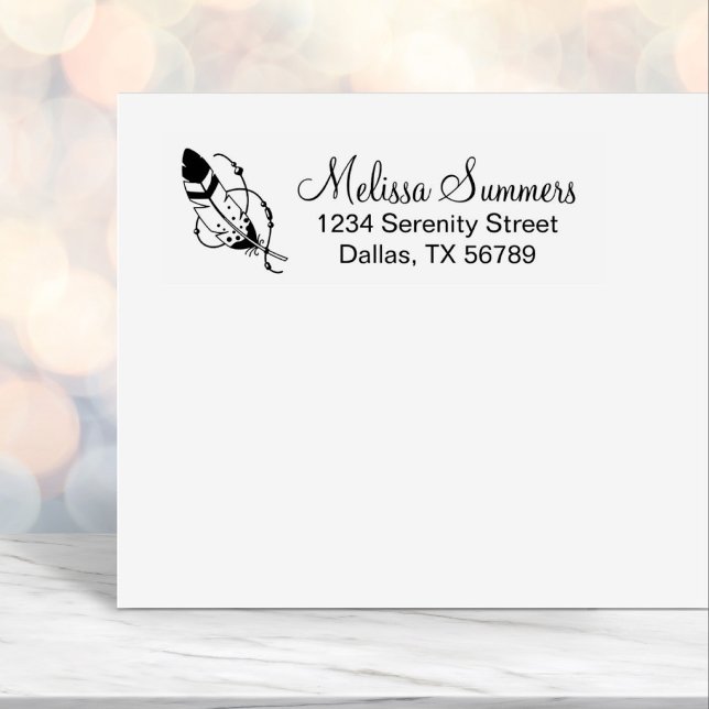 Carimbo Auto Entintado Endereço Amulet de Boho Tribal do Feather Miçanga (Criador carregado)