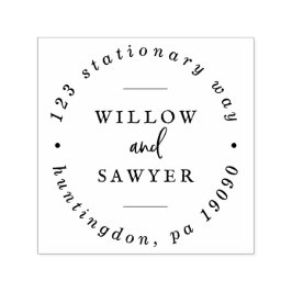 Carimbo Auto Entintado Endereço Circular de Casamento do Script Rustic