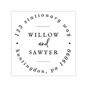 Carimbo Auto Entintado Endereço Circular de Casamento do Script Rustic