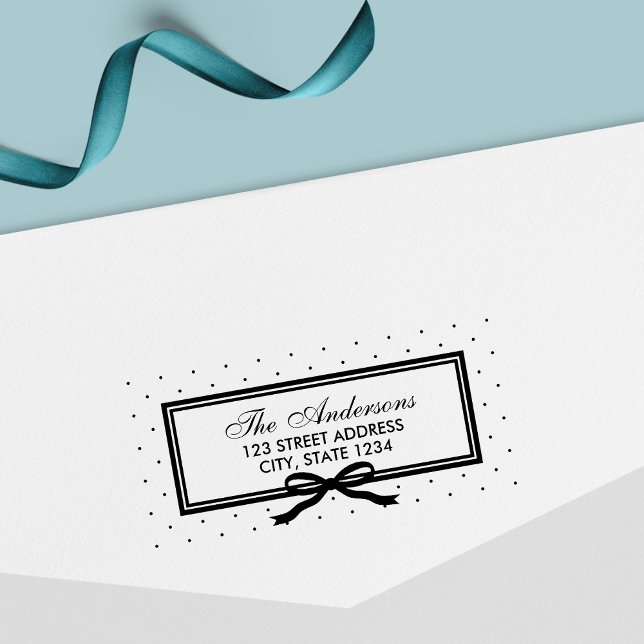 Carimbo Auto Entintado Endereço da família de Bolinhas de Borda e Fita (Criador carregado)