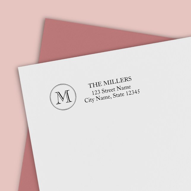 Carimbo Auto Entintado Endereço da Família Monograma de Borda Redonda (Criador carregado)