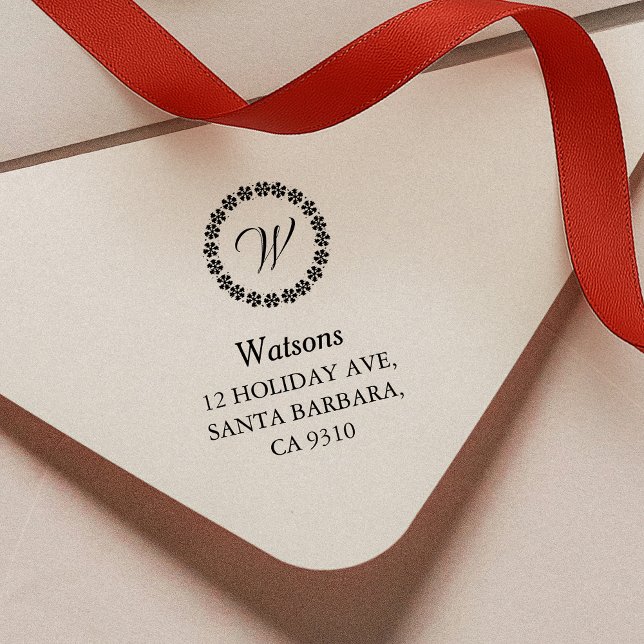 Carimbo Auto Entintado Endereço da Família Simples Flocos de Neve de Nata (Christmas return address stamp with snowflake crest monogram and your custom name and address)