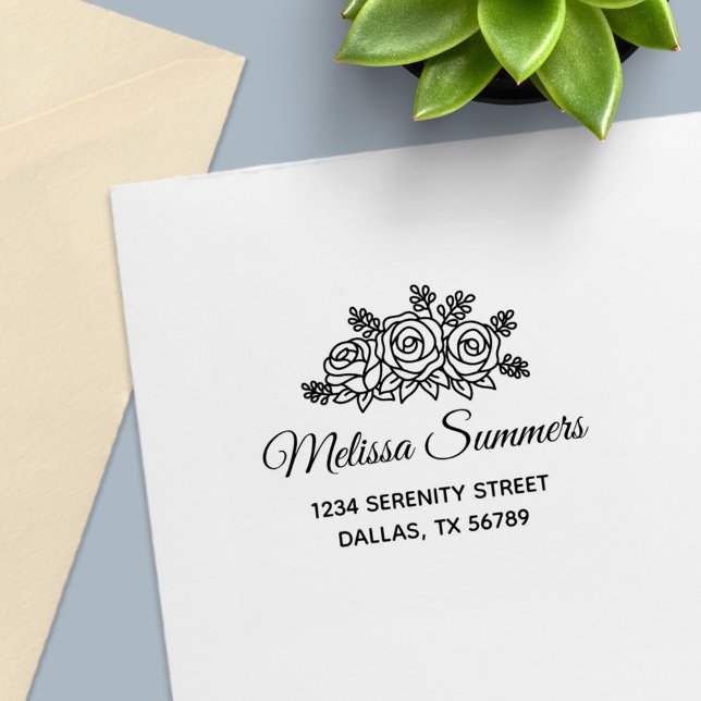 Carimbo Auto Entintado Endereço das Flores do Buquê Elegante (Criador carregado)